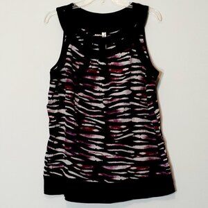 PERSEPTION CONCEPTS Black & Purple Animal Print Sleeveless Tunic Top; Size XL